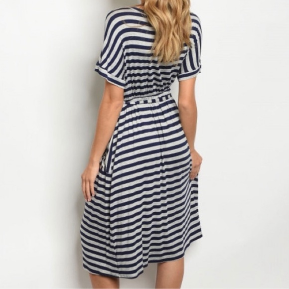 Navy and Gray Stripped Dress with Pockets - HP - Picture 3 of 3